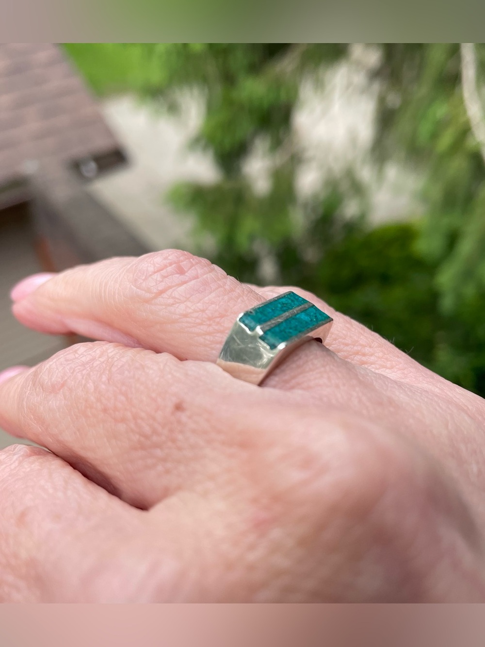 Vintage Mexican Signed Turquoise Signet Minimalist Ring in Sterling Silver, 6.5 - Picture 8 of 15